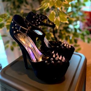 Spiked black suede stilleto